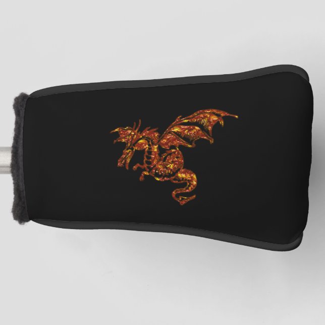 Funda Para Palo De Golf Dragón de llamas en negro (Anverso)