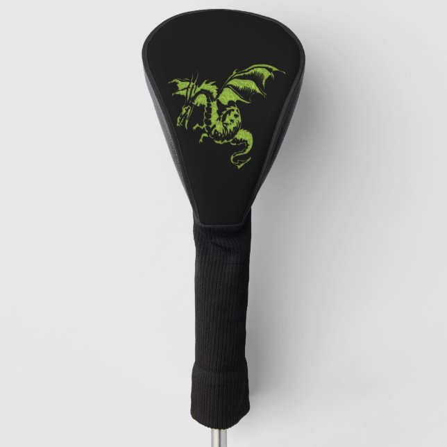 Funda Para Palo De Golf Dragón verde en negro (Anverso)