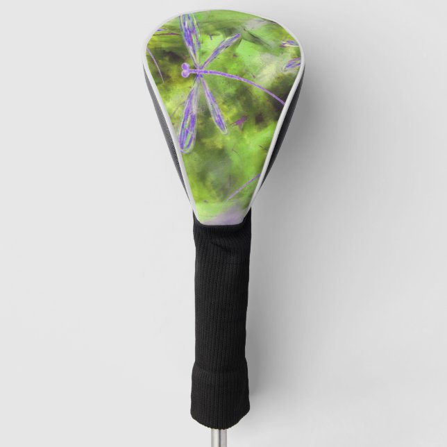 Funda Para Palo De Golf Dragonflies púrpura en Lime (Anverso)
