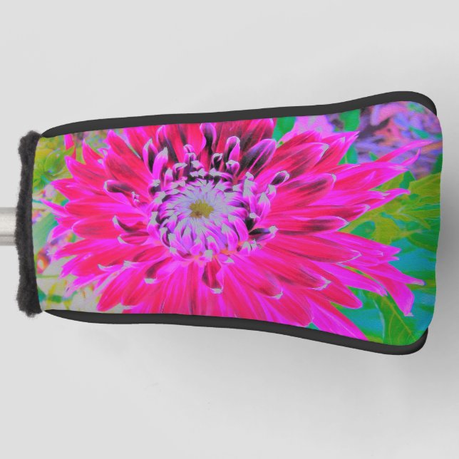 Funda Para Palo De Golf Dramática flor de Dahlia roja y rosa (Anverso)
