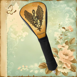 Funda Para Palo De Golf El alma de la melodía, un armazón dorado con alas.
