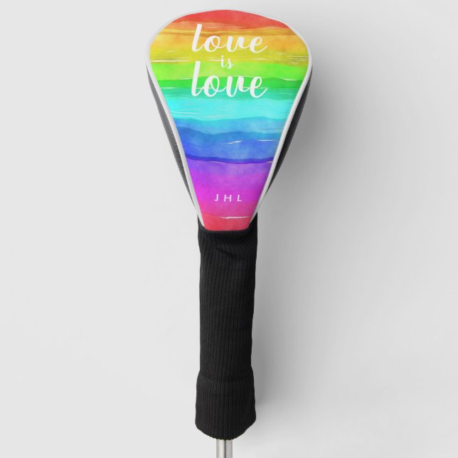 Funda Para Palo De Golf "El amor es amor" Orgullo gay acuarela Arcoiris (Anverso)