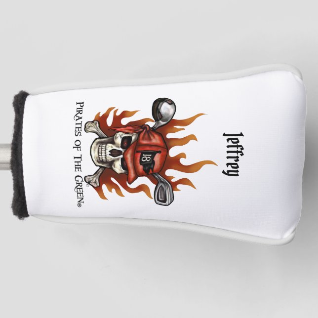 Funda Para Palo De Golf El pirata Golfer Flaming Skull y Crossbone (Anverso)