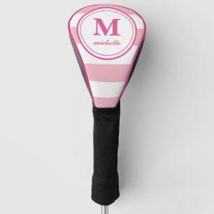 Funda Para Palo De Golf El rosa raya el monograma CONOCIDO personalizado