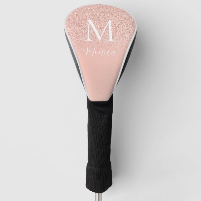 Funda Para Palo De Golf Elegant Glitter Baby Pink Monogram Name Minimal (Anverso)