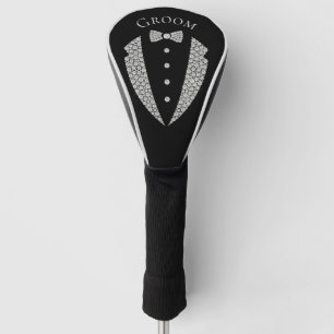 Funda Para Palo De Golf Elegante Boda de Tipografía Plata Groom Tuxedo