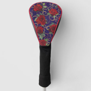 Funda Para Palo De Golf Elegante Classy Gold Damask Vintage Red Rose Purpl