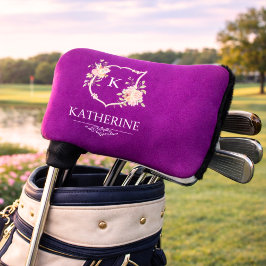 Funda Para Palo De Golf Elegante Cresta Botánica Púrpura Monograma Femenin