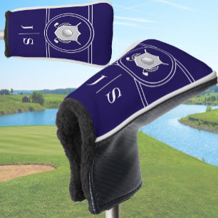Funda Para Palo De Golf Elegante Cresta Monogramada Moderna Azul y Blanco