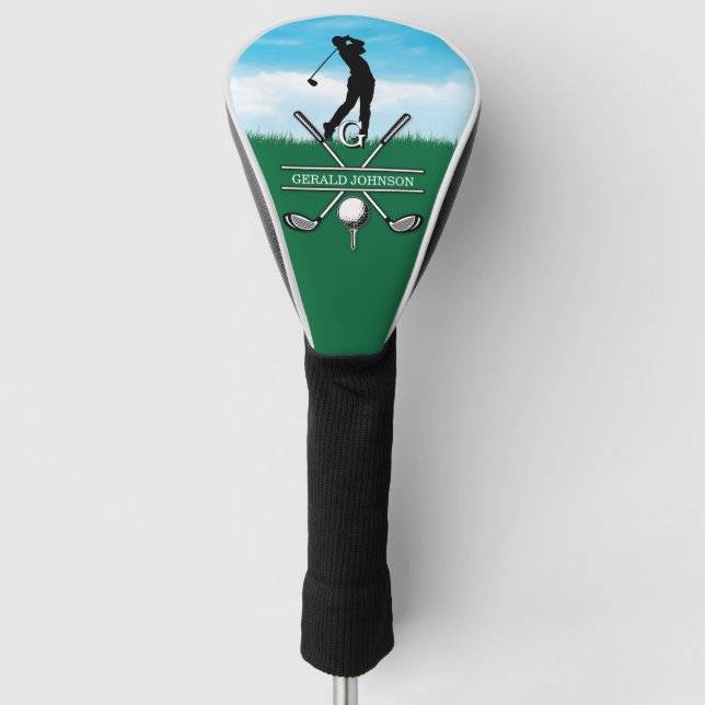 Funda Para Palo De Golf Elegante diseño monograma Personalizado Golfer (Anverso)