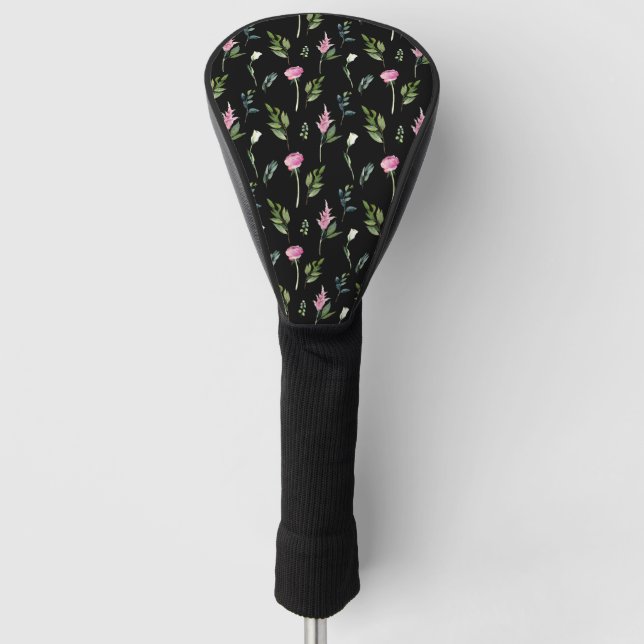 Funda Para Palo De Golf Elegante Floral Negro Nombre rosa Moda Bonito (Anverso)
