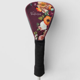 Funda Para Palo De Golf Elegante guión de nombre floral personalizado de B