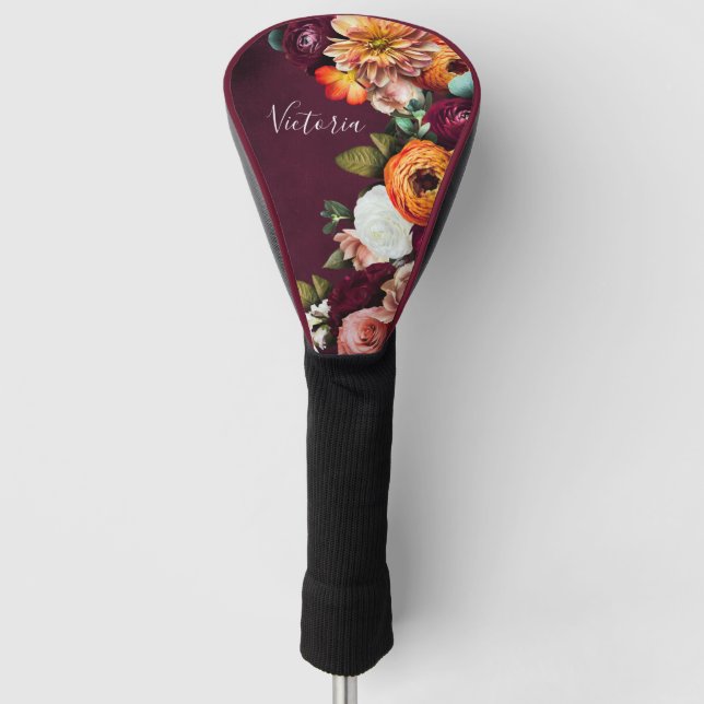 Funda Para Palo De Golf Elegante guión de nombre floral personalizado de B (Anverso)