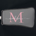 Funda Para Palo De Golf Elegante Guión Femenino del Monograma Rosa de Rubo<br><div class="desc">Elegante pizarra plateada Gris Rubor Monograma rosa Feminine Script Nombre Cubierta de cabeza de golf</div>