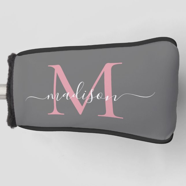 Funda Para Palo De Golf Elegante Guión Femenino del Monograma Rosa de Rubo (Anverso)