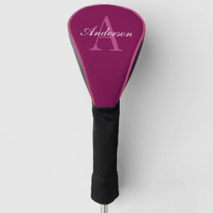 Funda Para Palo De Golf Elegante Magenta rojo, rosa y blanco nombre y mono