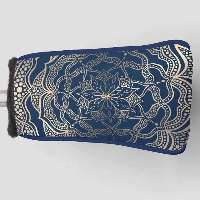 Funda Para Palo De Golf Elegante Mandala Art Boho Gold y Marina Blue Luxur (Anverso)
