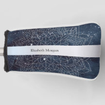 Elegante mandala moderno de plata con franja azul