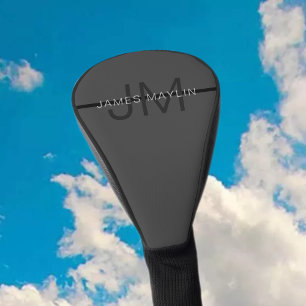 Funda Para Palo De Golf Elegante Masculina Nombre Gris Oscuro y Monograma