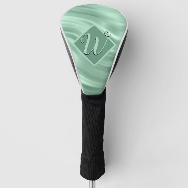 Funda Para Palo De Golf Elegante Moda Verde azulado Swirl Monograma Inicia (Anverso)