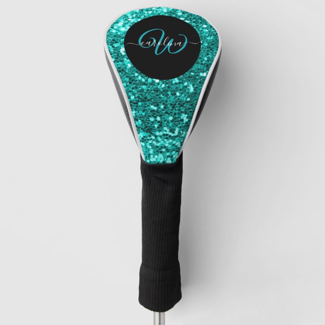 Funda Para Palo De Golf Elegante monograma aqua nombre verde azulado purpu (Anverso)