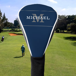 Funda Para Palo De Golf Elegante Monograma de la Marina Azul Plata