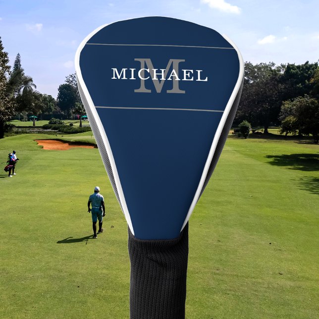 Funda Para Palo De Golf Elegante Monograma de la Marina Azul Plata (Subido por el creador)