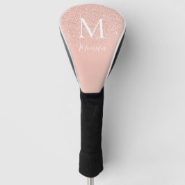 Funda Para Palo De Golf Elegante Monograma de Nombre Rosa Bebé con Brillo 