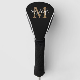 Funda Para Palo De Golf Elegante Monograma de Oro Negro Nombre de Guión Fe