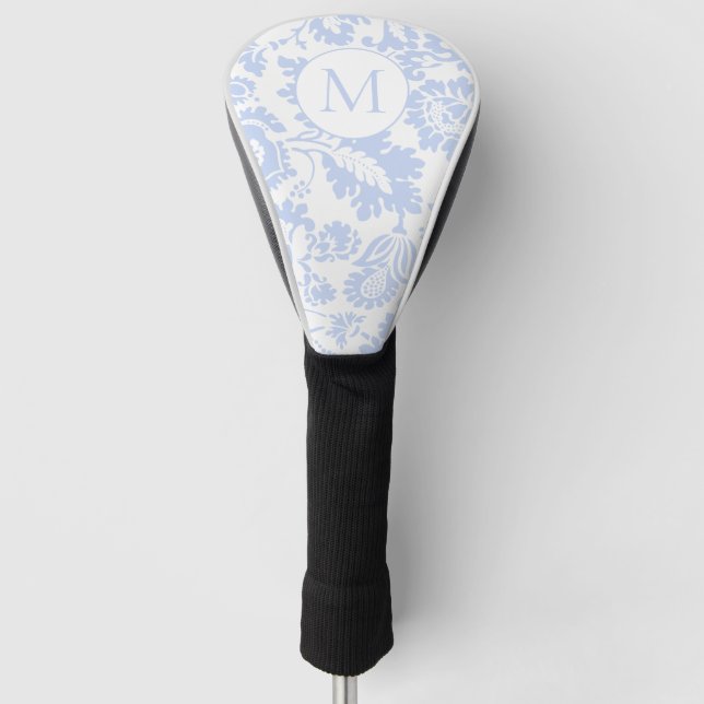 Funda Para Palo De Golf Elegante Monograma Floral Azul (Anverso)