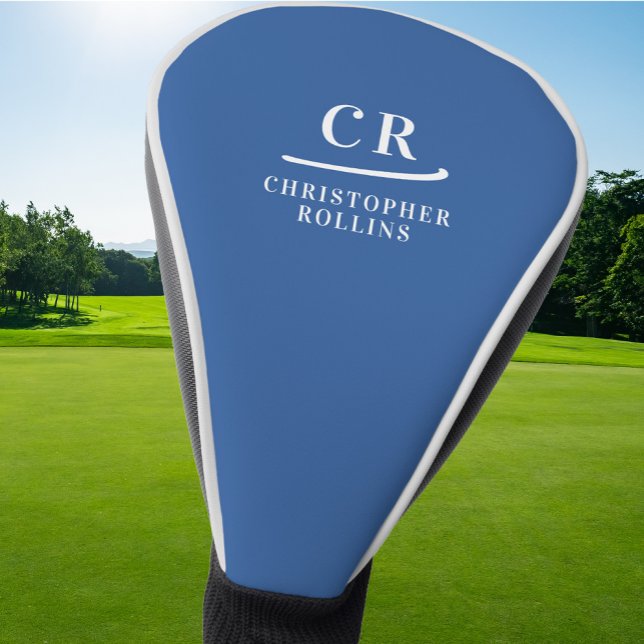 Funda Para Palo De Golf Elegante Monograma Moderno Iniciales Nombre Person (Elegant Modern Monogram Initials Name Custom Blue Golf Head Cover)