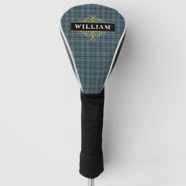 Funda Para Palo De Golf Elegante Monograma Negro Cuadro de Ventana en Oro