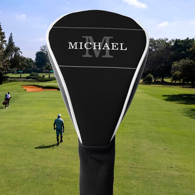 Funda Para Palo De Golf Elegante Monograma negro plateado Nombre personali (Subido por el creador)