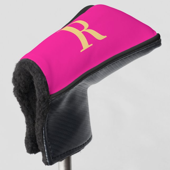 Funda Para Palo De Golf Elegante Monograma personalizado rosa caliente (Anverso 3/4)