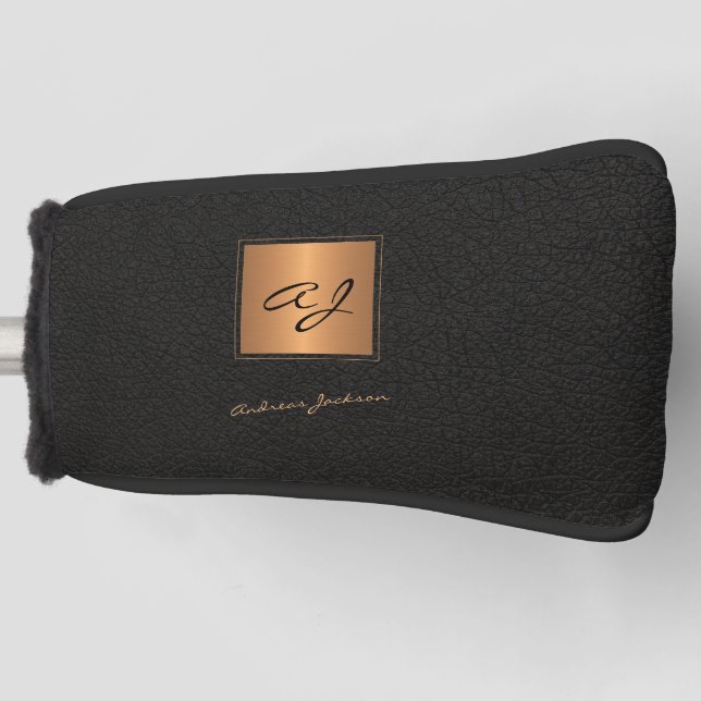 Funda Para Palo De Golf Elegante nombre de guión monocromático de oro negr (Anverso)