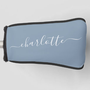 Funda Para Palo De Golf Elegante Nombre Personalizado Moderno en Azul Polv