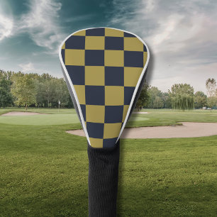 Funda Para Palo De Golf Elegante patrón de cuadros en oro y azul marino