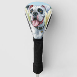 Funda Para Palo De Golf Elegante perro bóxer blanco en campo floreciente