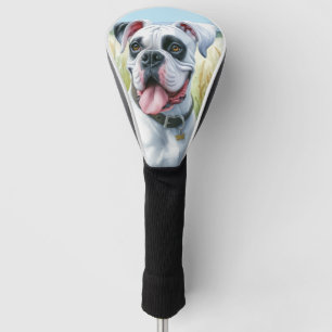 Funda Para Palo De Golf Elegante perro bóxer blanco en campo floreciente