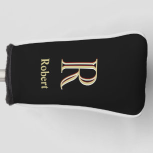 Funda Para Palo De Golf Elegante Personalizado de oro negro Monograma Nomb