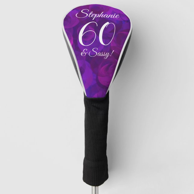 Funda Para Palo De Golf Elegante púrpura 60 y elegante fiesta de cumpleaño (Anverso)