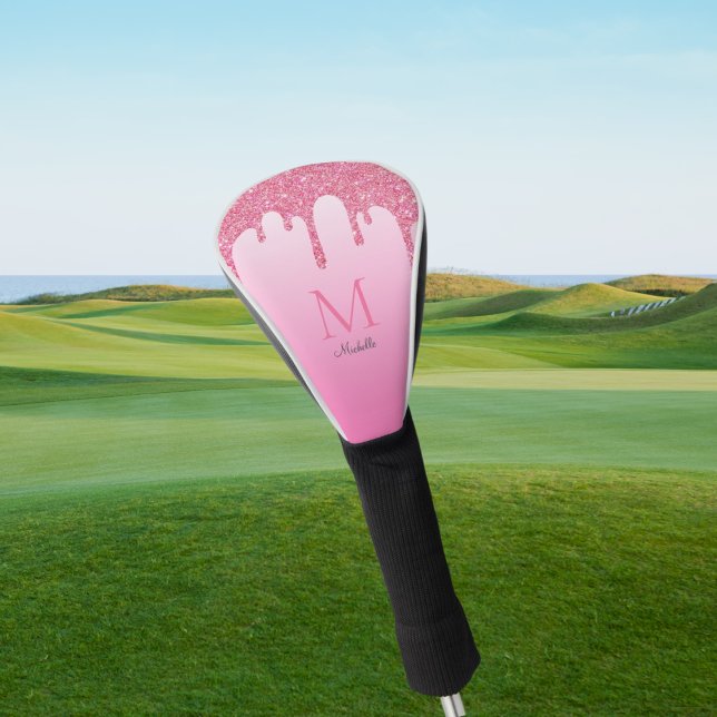 Funda Para Palo De Golf Elegante Purpurina rosado Dris Nombre de Monograma (Subido por el creador)