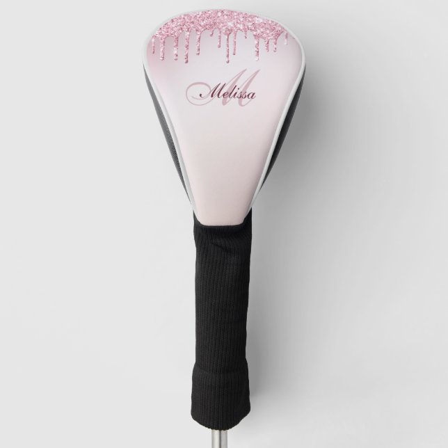 Funda Para Palo De Golf elegante rosa dorado purpurina púrpura goteo (Anverso)