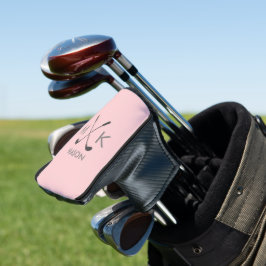 Funda Para Palo De Golf Elegante rosa Rubor | Monograma moderno de golf