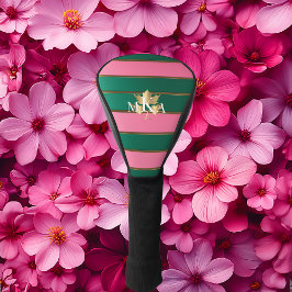 Funda Para Palo De Golf Elegante rosa y verde monogramado