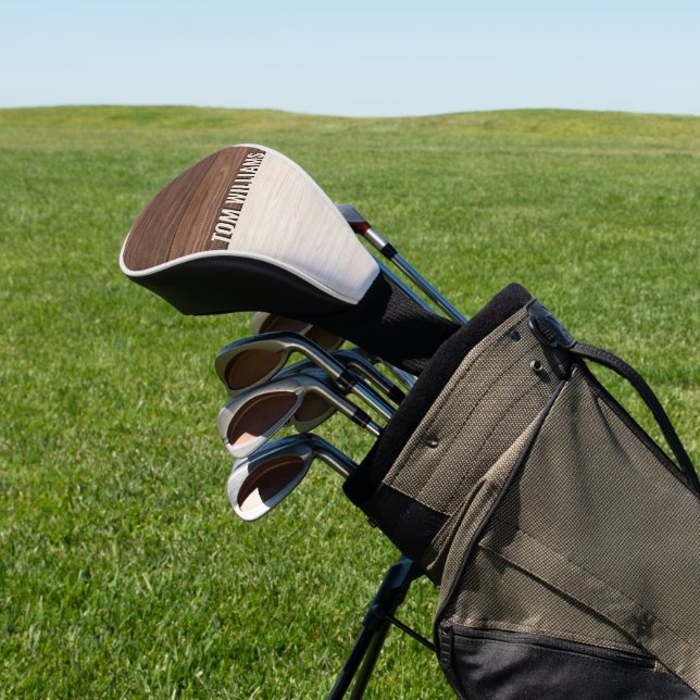 Funda Para Palo De Golf Elegante textura de madera marrón Monograma de est (In Situ)