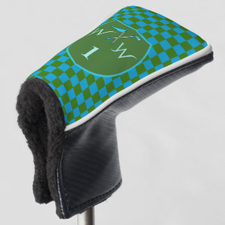 Funda Para Palo De Golf Elegante Verde Musgo Azul Azure Cuadros Monograma