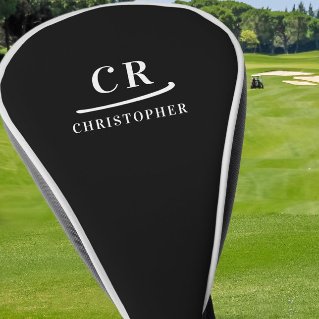 Funda Para Palo De Golf Elegantes Iniciales de Monograma Nombre Negro Pers (Subido por el creador)
