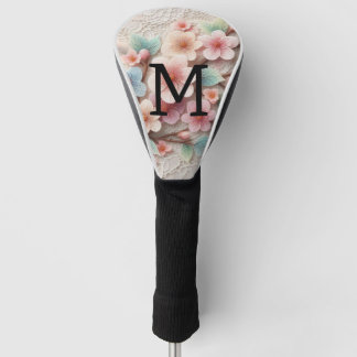 Funda Para Palo De Golf Encaje de monograma floral rosa pastel flor de cer