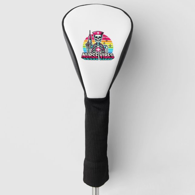 Funda Para Palo De Golf Enfermero de esqueleto retro neón - Gracioso y esp (Anverso)